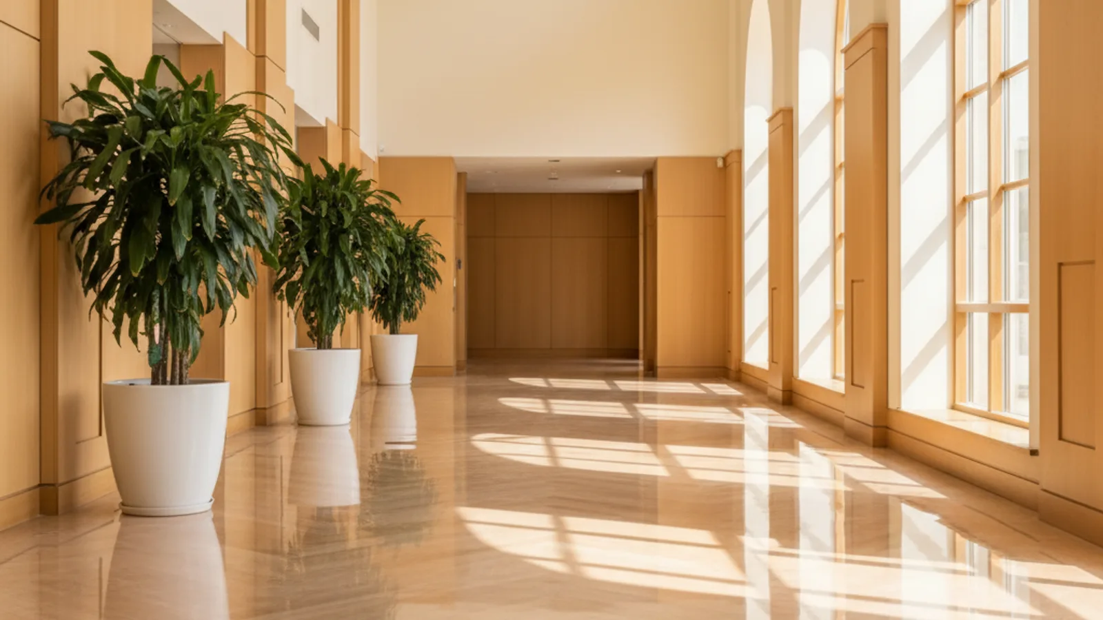 Plancher commercial décapé et ciré par Netteo